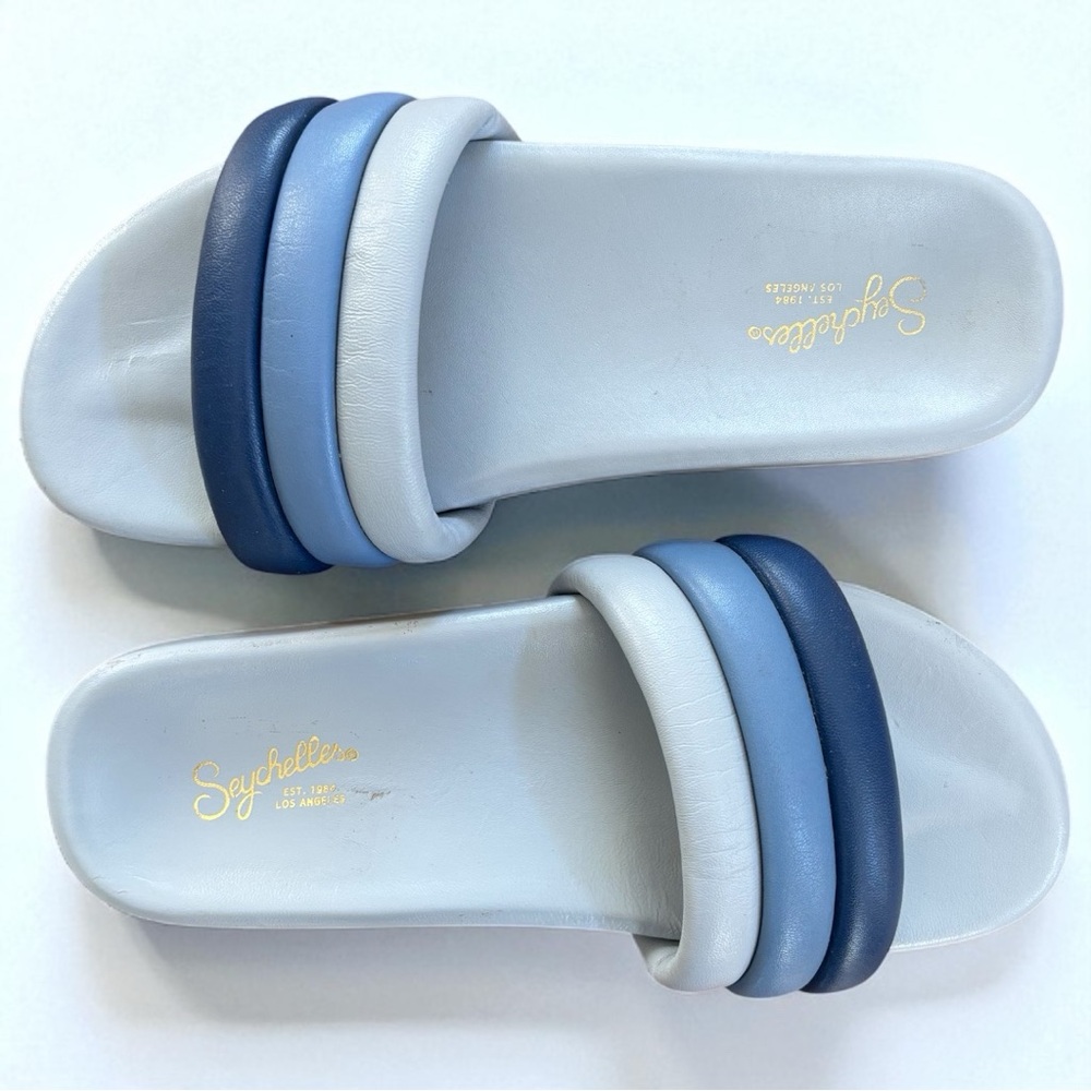 SEYCHELLES Women's Low Key Blue Slip On Comfort Slide Leather Sandals (8)